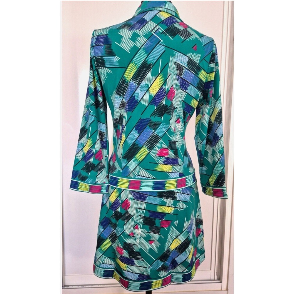 BCBGMaxAzria Teal Retro Colorful 60's Mod Inspired Geometric Dress - Size Small - Picture 2 of 4